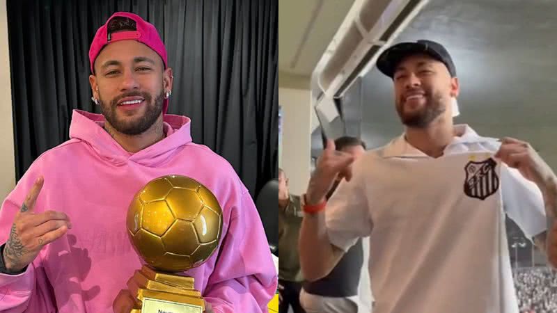 Ex-jogador do clube litorâneo, Neymar Jr. acompanha partida do Santos ao lado de ex-jogador de futsal, Falcão - Foto: Reprodução / Instagram / Twitter