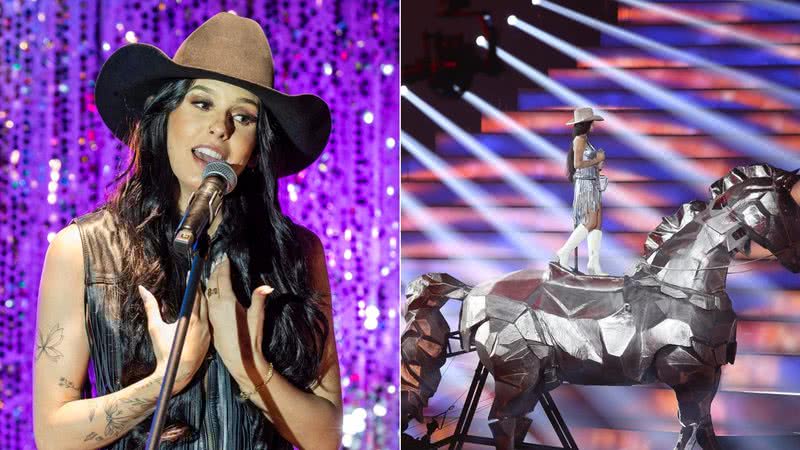 Montagem de fotos de Ana Castela durante a apresentação no Criança Esperança - Foto: Instagram/Globo @crianca.esperanca