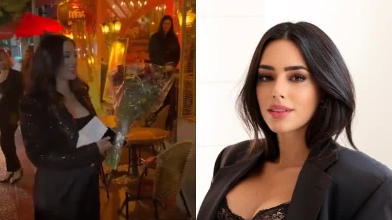 Influenciadora Bruna Biancardi, grávida de Neymar, ganha flores de youtuber e fica surpresa com gesto - Foto: Reprodução / Instagram