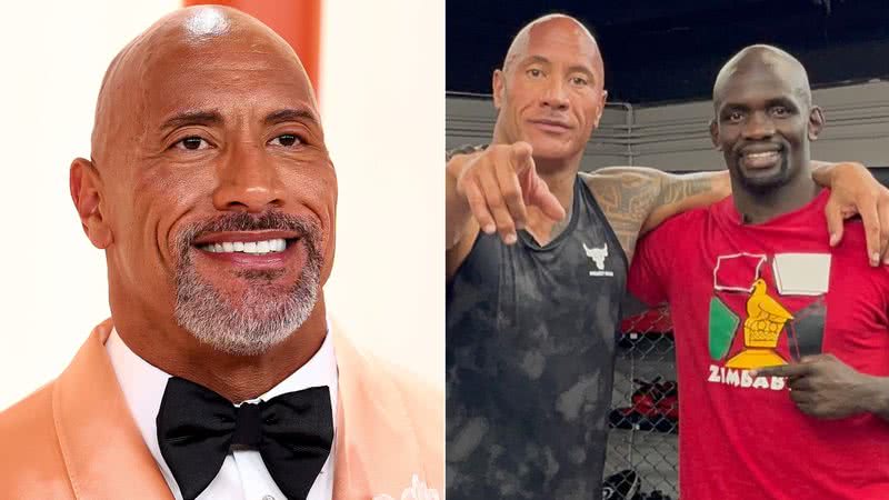 Montagem de fotos do ator Dwayne Johnson, conhecido como The Rock, e do lutador Themba Gorimbo - Foto: Getty Images/Instagram @thembagorimbo_mma