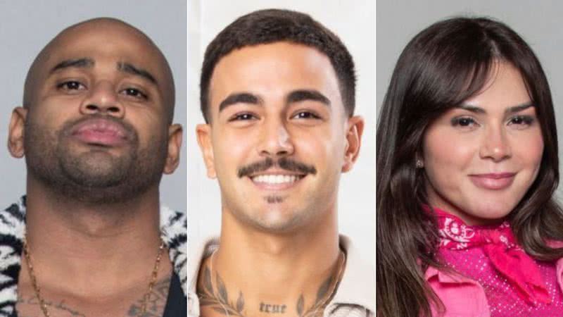 Montagem de fotos de Cezar Black, Yuri Meirelles e Nadja Pessoa; peões estão na roça de A Fazenda 15 - Foto: Reprodução/RecordTV