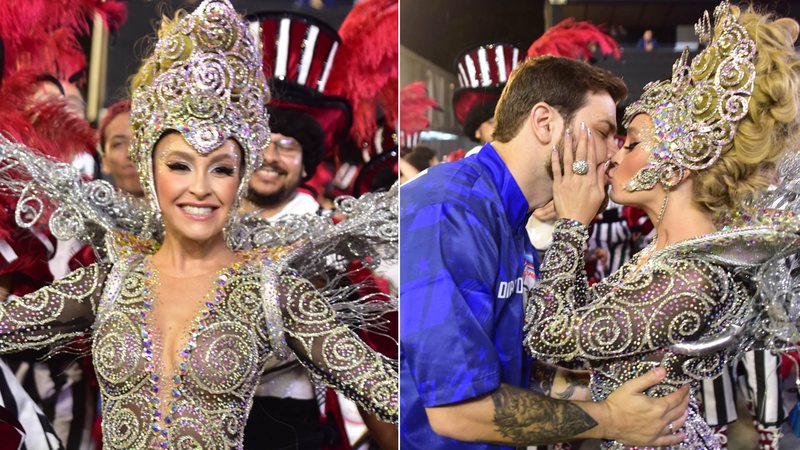 Carla Diaz e Felipe Becari nos bastidores do desfile da escola de samba Estrela do Terceiro Milênio - Fotos: Leo Franco/ Agnews