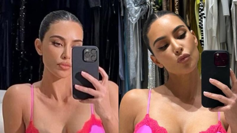 Empresária Kim Kardashian deixa seguidores babando com corpão escultural em foto de lingerie rosa - Foto: Reprodução / Instagram