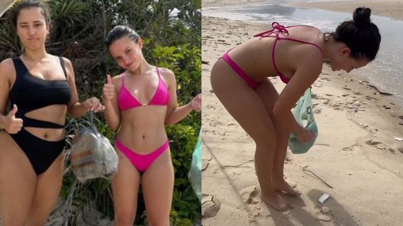 Larissa Manoela recolhe lixo de praia ao lado da cunhada - Reprodução/Instagram