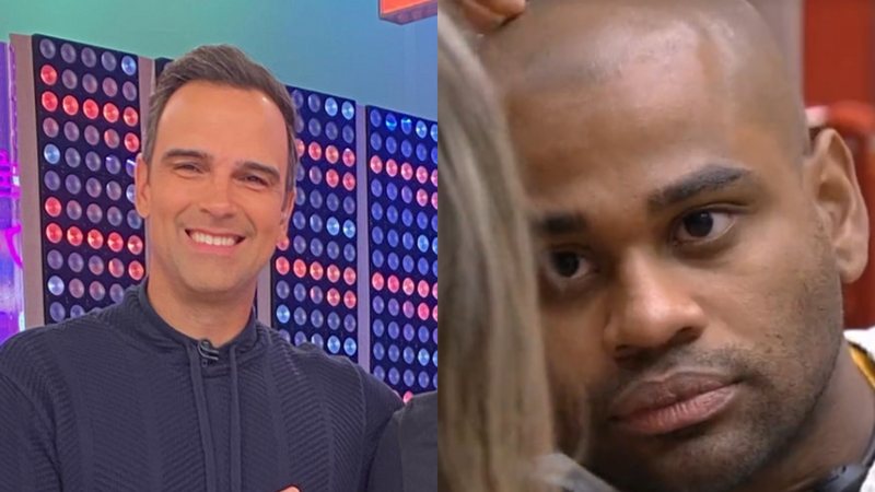 Apresentador do BBB23 Tadeu Schmidt se comove ao ver VT de Cezar Black e promete ao vivo dar peruca para líder da semana - Foto: Reprodução / Twitter