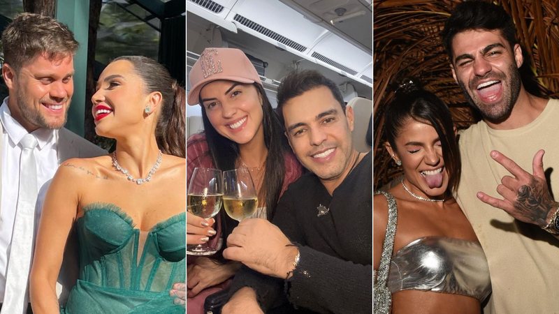 Casais que vão se casar em 2023: Breno Simões e Paula Amorim; Graciele Lacerda e Zezé Di Camargo; Hariany Almeida e DJ Netto - Foto: Reprodução/Instagram