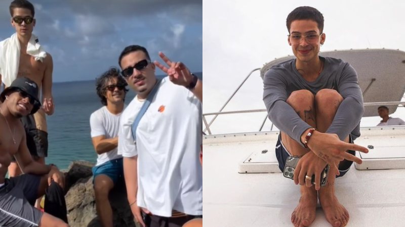 Trio de amigos aparecem juntos em um clique acompanhados de mais pessoas para curtir o dia de descanso no arquipélago de Fernando de Noronha - Foto: Reprodução / Instagram