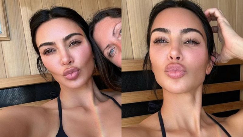 Acompanhada de amiga, influenciadora Kim Kardashian posta fotos de biquíni curtindo dia de sauna e eleva temperatura da we - Foto: Reprodução / Instagram