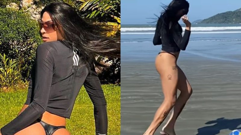 Pabllo Vittar choca ao jogar futebol com fio-dental e salto alto na praia - Reprodução/Instagram