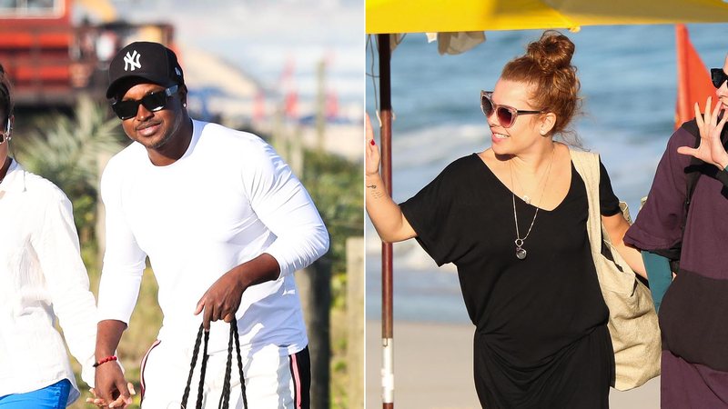 Thiaguinho e Fernanda Souza curtem dia com as namoradas na praia - Fotos: JC Pereira / AgNews