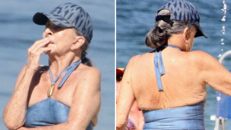 Aos 82 anos, Betty Faria é flagrada de maiô tomando chuveirada na praia - AgNews