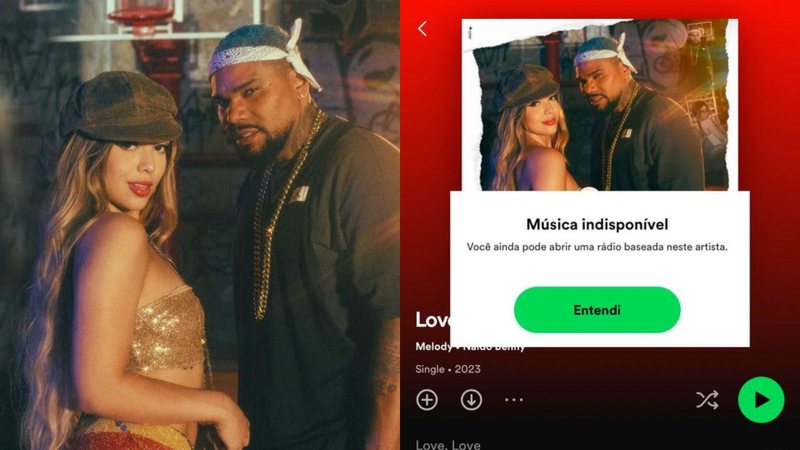 Internautas reagem após música estourada de Naldo e Melody ser retirada de plataformas musicais de streaming - Foto: Reprodução / Twitter