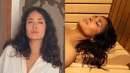 Atriz Salma Hayek arranca enxurrada de elogios criativos dos seguidores ao posar somente de toalha em sauna - Foto: Reprodução / Instagram