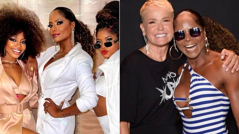 Montagem de fotos de Adriana Bombom e suas filhas, e a ex-paquita com Xuxa - Foto: Reprodução/Instagram @adrianabombom