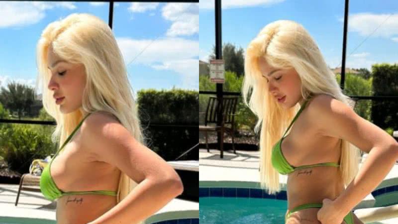 Modelo Karoline Lima usa biquíni fio-dental em dia de piscina durante viagem por Miami - Foto: Reprodução / Instagram