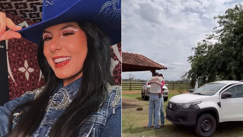 Montagem de fotos de Ana Castela presenteando o primo com um carro - Foto: Reprodução/Instagram @anacastelacantora