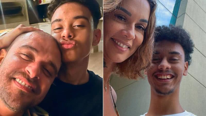 Montagem de fotos de Davi Nogueira com o pai, Diogo Nogueira, e a mãe, Milena Rocha - Foto: Reprodução/Instagram @davi_nog44 @personal_milenarocha