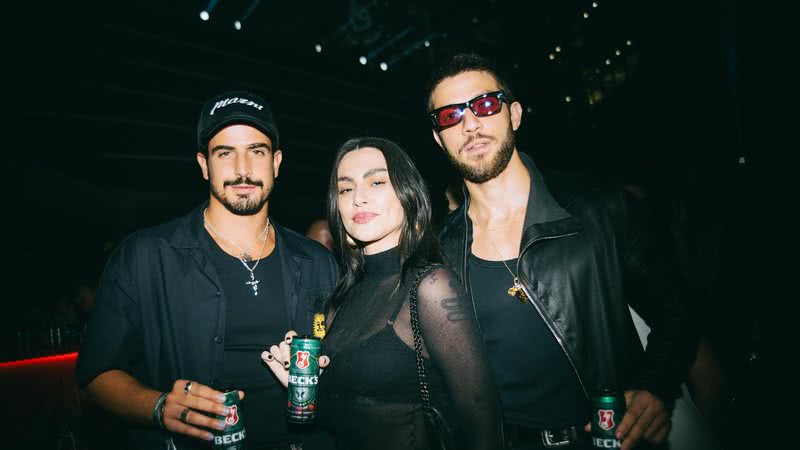 Enzo Celulari, Cleo e Chay Suede na festa de Beck's - Fotos: Fernanda Tine