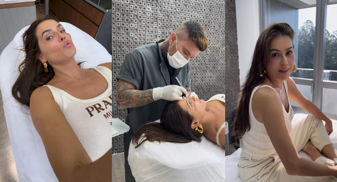 Deborah Secco durante procedimento que usa técnica da tatuagem - Reprodução/Instagram