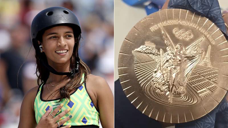 Rayssa Leal e sua medalha de bronze - Foto: Getty Images; Reprodução / Instagram