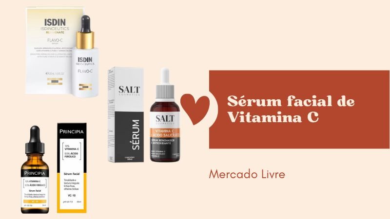 O sérum facial de vitamina C apresenta toque seco e rápida absorção, o que evita o aspecto pegajoso na pele e promove um resultado homogêneo - Reprodução/MercadoLivre