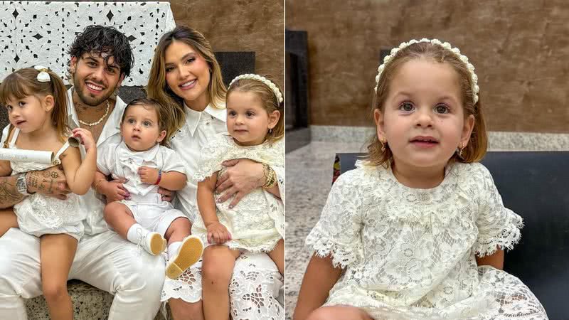 Montagem de fotos de Virginia, Zé Felipe, e as filhas, Maria Flor e Maria Alice, e Gabriel, afilhado do casal - Foto: Reprodução/Instagram @virginia