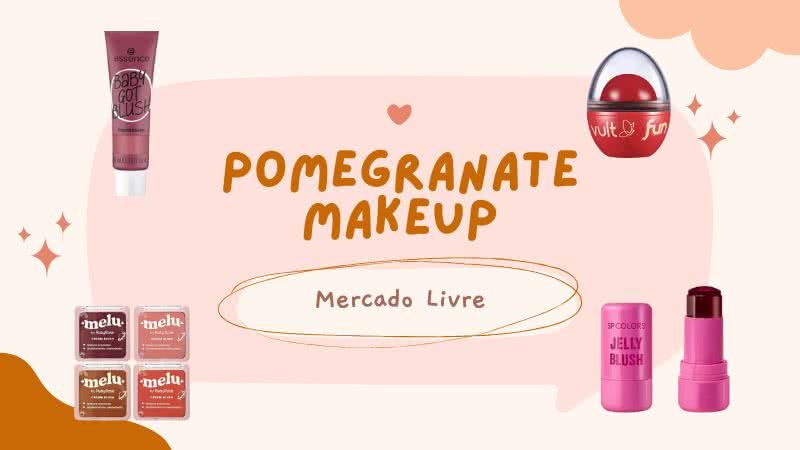 O segredo para acertar o estilo Pomegranate Makeup é o uso de cosméticos com acabamento luminoso, brilho sutil e rubor natural - Reprodução/MercadoLivre