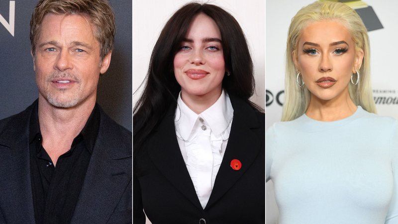 Montagem de fotos de Brad Pitt, Billie Eilish e Christina Aguilera - Foto: Getty Images