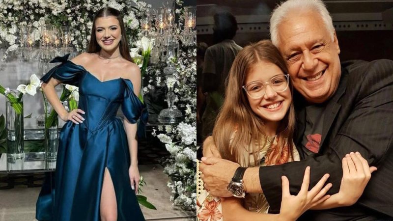 Valentina Vieira tem 16 anos hoje. À direita, com Antonio Fagundes - Fotos: Reprodução/Instagram