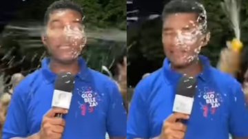 Josué Amador é atacado por grupo de 'foliões' durante transmissão ao vivo de Carnaval - Foto: Reprodução/InterTVRJ