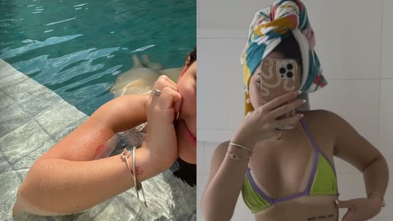 Mel Maia curtiu dia na piscina e exibiu marca do bronze em foto de biquíni no espelho - Reprodução Instagram