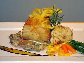 Darne de bacalhau com risoto de lentilha - Lina Colnaghi