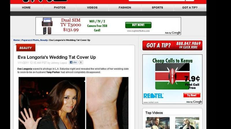 Eva Longoria aparece com a tatuagem quase apagada no site TMZ - TMZ