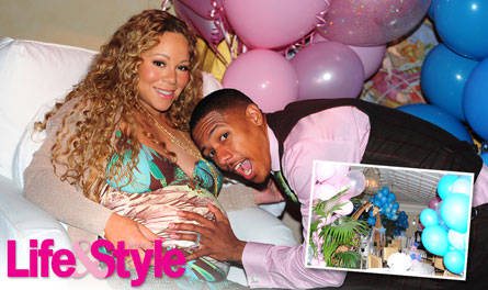 Mariah Carey e Nick Cannon no chá de bebê de seus gêmeos - Reprodução / Life & Style