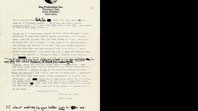 Carta escrita por John Lennon para Paul e Linda McCartney - Reprodução