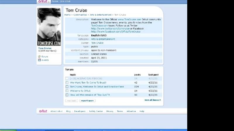 Tom Cruise cria comunidade no Orkut - Reprodução/ Orkut