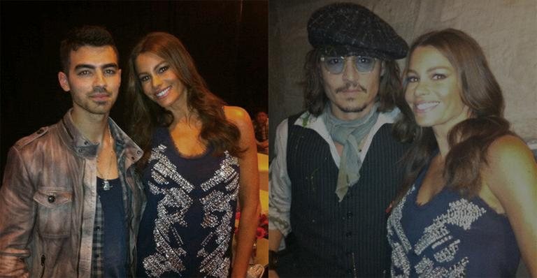 Sofia Vergara com Joe Jonas e Johnny Depp - Reprodução / Twitter