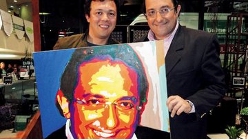 Charles Chaim presenteia Beetto Saad com retrato, na gravação em SP do Encontro de Craques, da BandSports. - ANDRÉ VICENTE, CRISTINA VILLARES, FREDY UEHARA, MARCIA KUMAI, MARCIA STIVAL, PEDRO GUIMARÃES E RONEIA FORTE