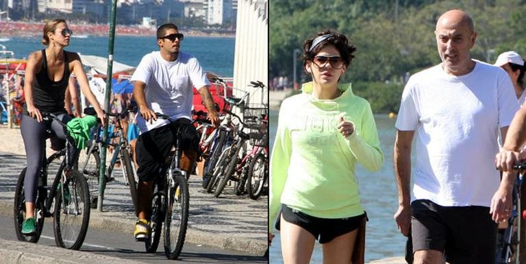 Luana Piovani e Pedro Vianna passearam de bicicleta; Barbara Paz e Hector Babenco caminharam pela Lagoa Rodrigo de Freitas. - AgNews/PhotoRioNews