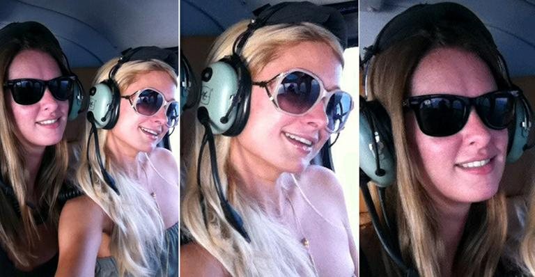 Paris Hilton e Nicky Hilton em passeio de helicóptero - Twitter / Reprodução