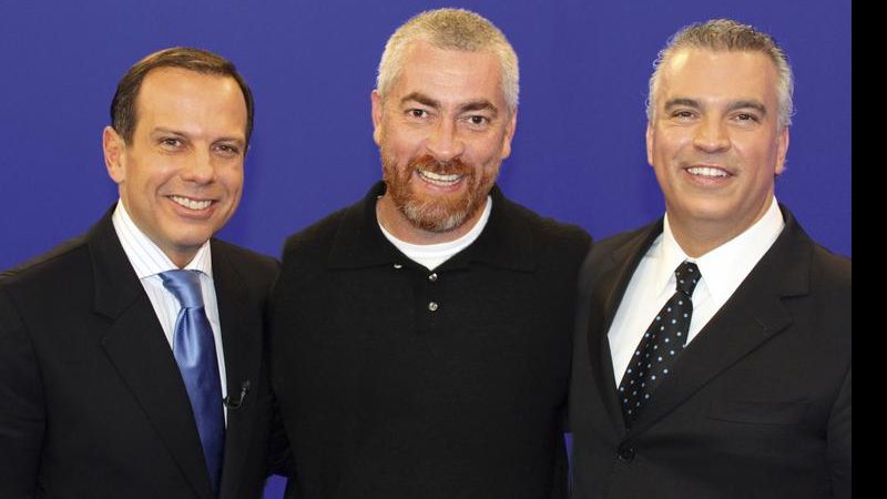 João Doria Jr. entrevista o restaurateur Alex Atala e o empresário Sergio Barreto em seu programa na Band, em SP.