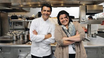 Os chefs Yannick Alleno e Samantha Aquim conversam sobre festival gastronômico em hotel de Paris, França.