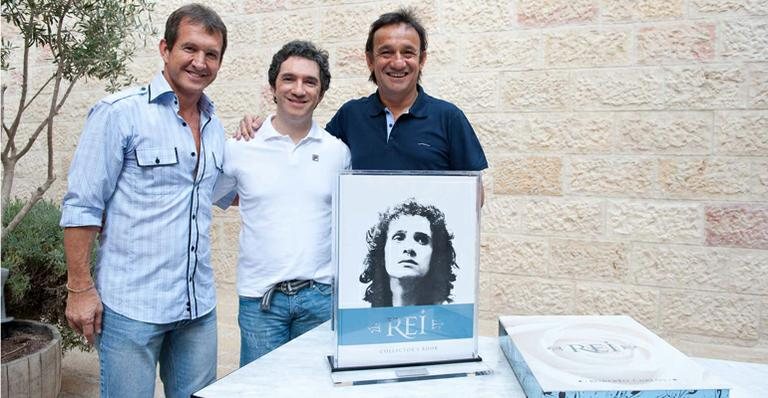 Dody Sirena, Rafael Braga e Pedro Sirotsky no anúncio do lançamento do livro de luxo 'Rei', um Collector's Book que conta, em fotos históricas, anotações, capas de discos e músicas, a história de Roberto Carlos