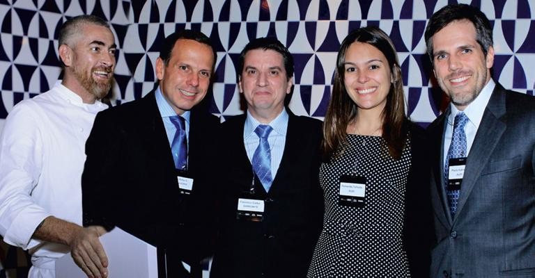 Alex Atala, João Doria Jr., Francisco Cortez, Fernanda Telhada e Paulo Kakinoff, reunidos em noite promovida pelo Grupo de Líderes Empresariais, SP.