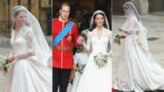 Kate Middleton e seu famoso vestido de noiva, no casamento com Príncipe William - Getty Images