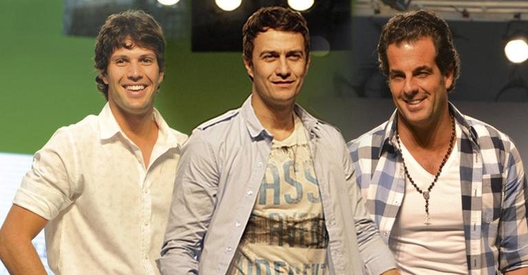 Gustavo Leão, Gabriel Braga Nunes e Álvaro Garnero em shopping, em SP.