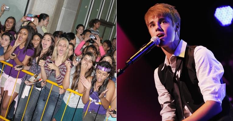 Fãs aguardam Justin Bieber no aeroporto Tom Jobim (Galeão), no Rio - Fotomontagem