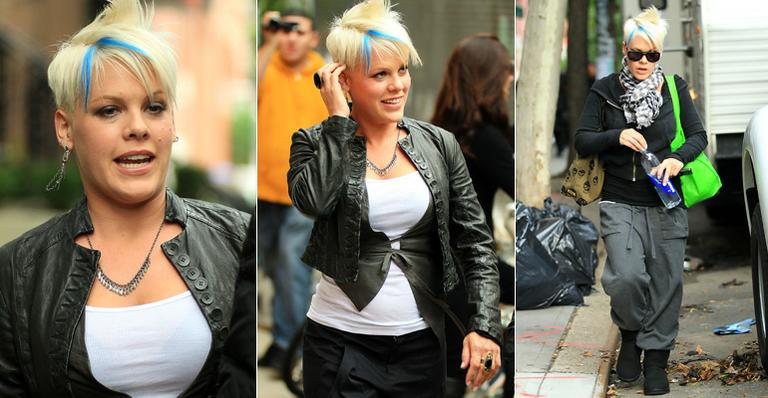 Pink no set de 'Thanks For Sharing', onde irá interpretar uma viciada em sexo - Splash News / splashnews.com