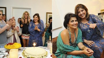 Ione, Kina e Adriane entoam o Parabéns Pra Você da cantora, com direito a vela e bolo perolado; Roberta Miranda e Thereza Collor, amigas há mais de 17 anos. - Ana Carolina Lopes