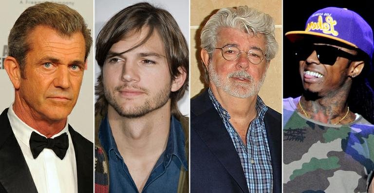 Mel Gibson, Ashton Kutcher, George Lucas e Lil' Wayne - Fotomontagem